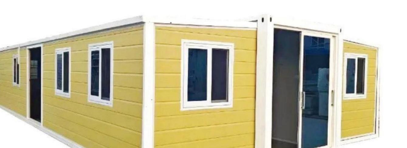 Contentor expansível 40 pés — acabamento amarelo, vista exterior